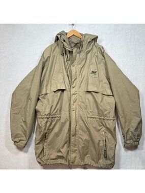 Vintage Helly Hansen Men's Jacket Khaki Tan Nylon Rain Hooded Packable Size XL